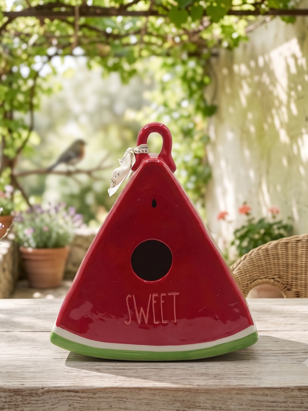 🩷 New Rae Dunn Sliced Watermelon Ceramic Birdhouse - Red, Last One